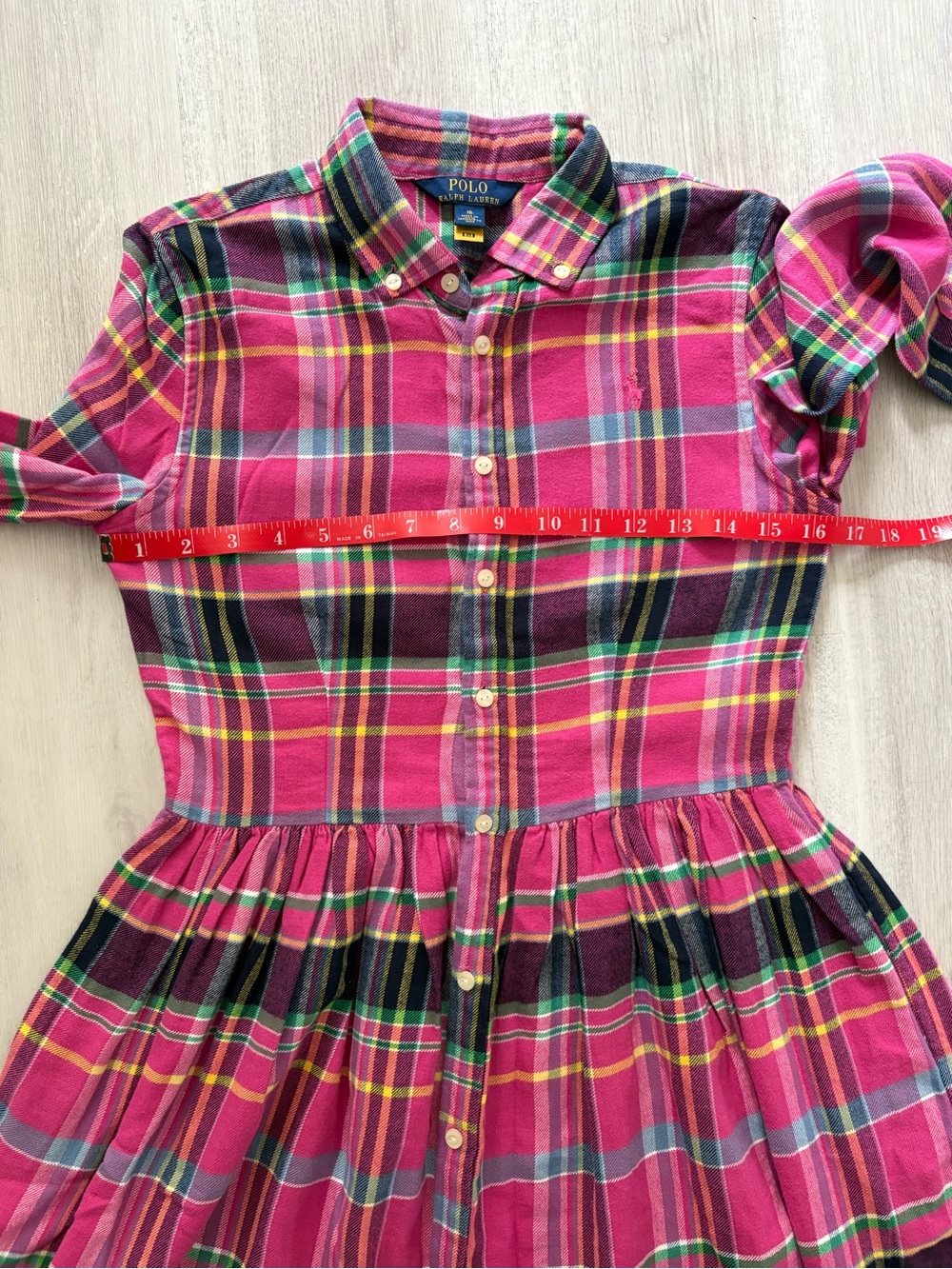Polo Ralph Lauren Preppy Pink Plaid Button-Up Cotton Dress Girl’s Size 16 - Picture 11 of 13